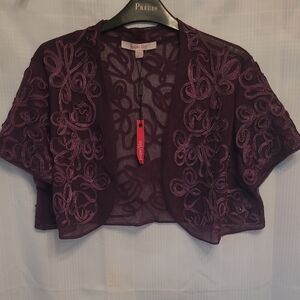 Jacques Vert Plum Embroidered Shrug Bolero Sheer - Size 14  - NWT